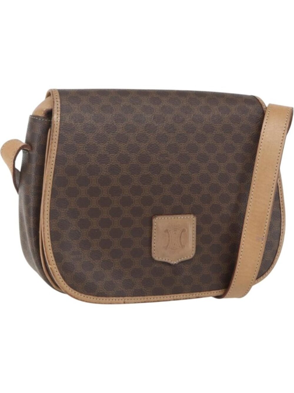 CELINE Macadam Canvas Shoulder Bag PVC Leather Brown Gold